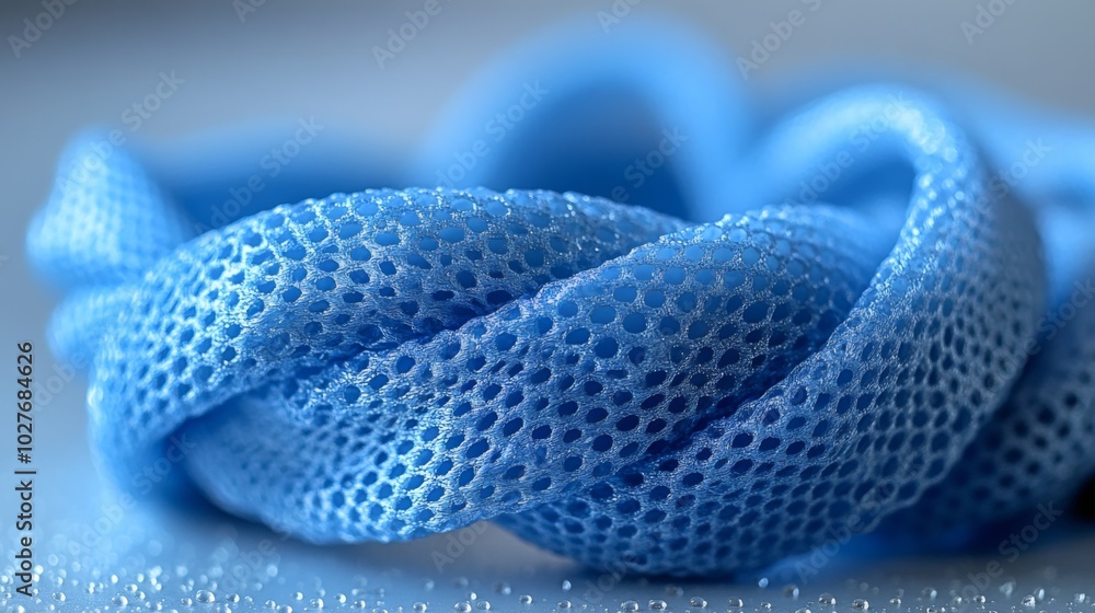 Blue Mesh Fabric with Water Drops in Abstract Close-up Blue Mesh Fabric with Water Drops in Abstract Close-up