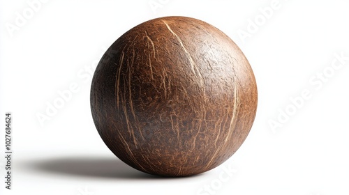 Fresh coconut with natural fibers on display, showcasing its unique texture a...