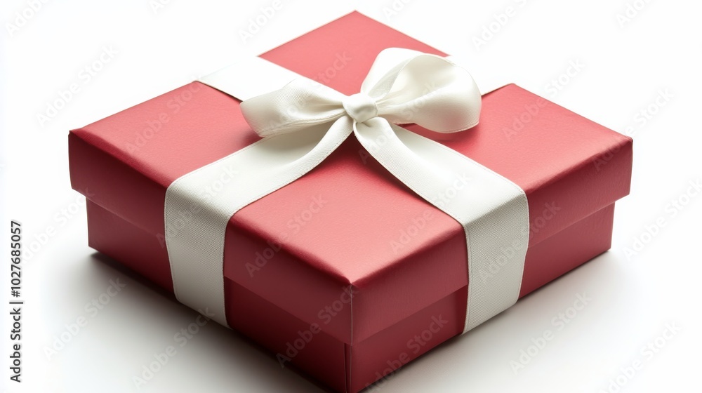 A vibrant red gift box with a white ribbon waiting to be opened on a festive occasion A vibrant red gift box with a white ribbon waiting to be opened on a festive occasion