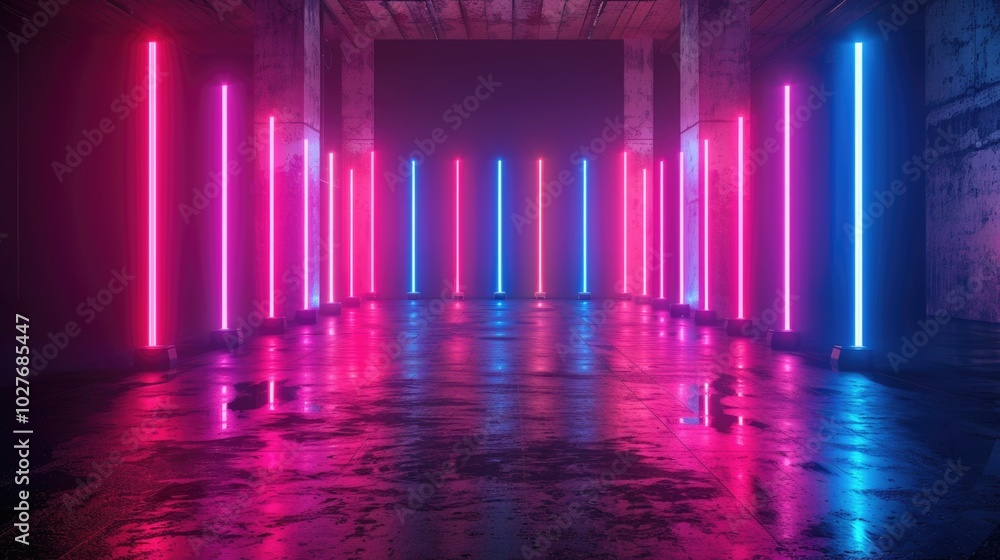 Neon Lights in Modern Abstract Tunnel - Vibrant Colors and Futuristic Design Neon Lights in Modern Abstract Tunnel - Vibrant Colors and Futuristic Design