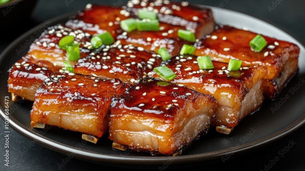 Delicious Caramelized Pork Belly with Green Onions Delicious Caramelized Pork Belly with Green Onions
