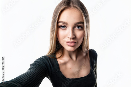 portrait of a young woman, beautiful and sensual, for demonstration and advertising use. blonde looking into the camera