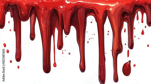 Dripping red paint creating a visually striking effect on a white background