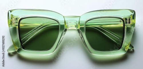 Stylish green sunglasses displayed against a neutral background showcasing modern design elements photo