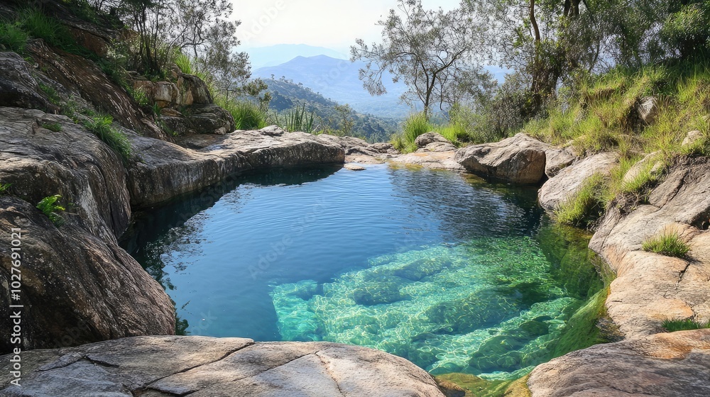 Serene natural pool nestled in a rocky landscape Serene natural pool nestled in a rocky landscape