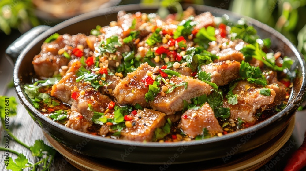 Delicious Spicy Meat Dish with Fresh Herbs and Spices Delicious Spicy Meat Dish with Fresh Herbs and Spices