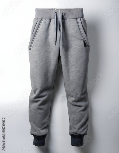 A pair of cozy fleece pants in a soft heather gray on isolated white background