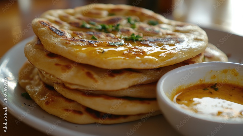 Freshly Baked Flatbreads with Spiced Sauce Freshly Baked Flatbreads with Spiced Sauce