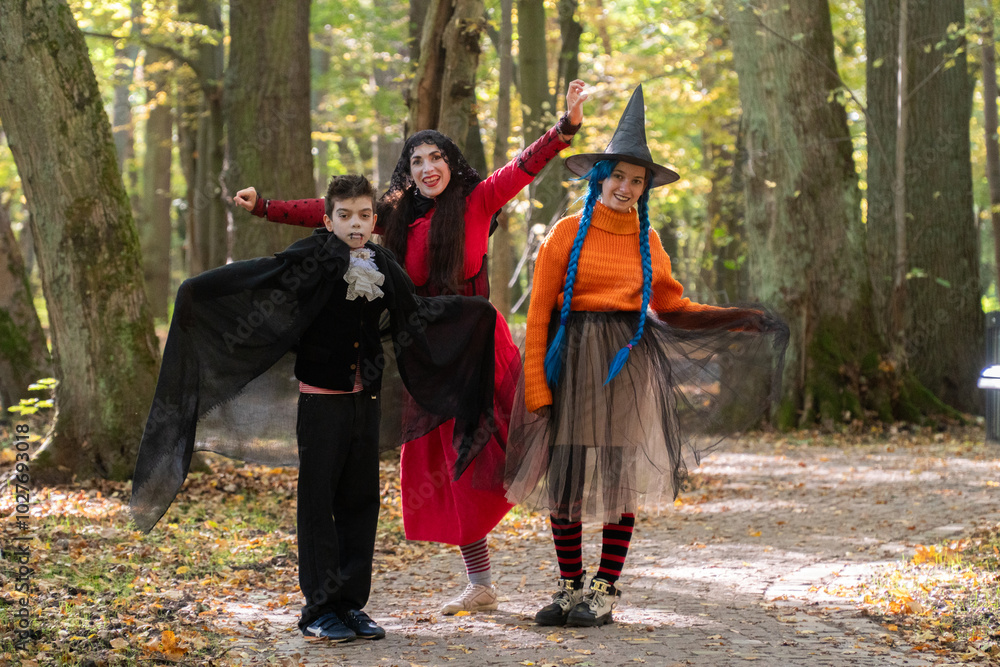 halloween in autumn forest, orange sweater, witch in striped stockings, teenager, boy dracula, red, funny witch, halloween, day of the dead holiday, dressed up witch halloween in autumn forest, orange sweater, witch in striped stockings, teenager, boy dracula, red, funny witch, halloween, day of the dead holiday, dressed up witch