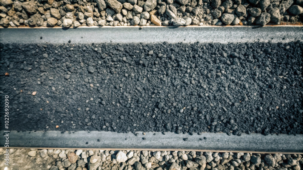 A layer of dark gravel surrounded by lighter stones, creating a sharp contrast in color and texture. The layout is great for background or wallpaper with copy space. AI generated. A layer of dark gravel surrounded by lighter stones, creating a sharp contrast in color and texture. The layout is great for background or wallpaper with copy space. AI generated.