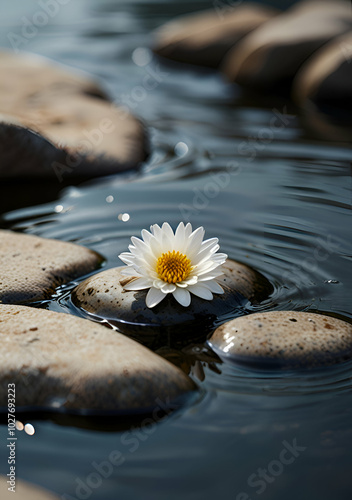 spa stones and flower