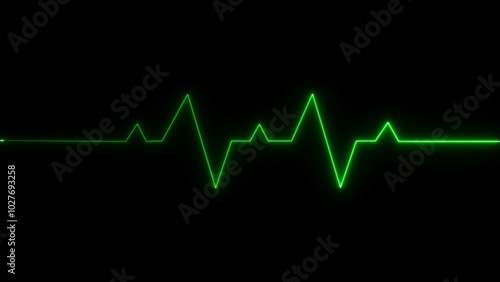 heartbeat icon green color 4k illustration. Neon beautiful love heartbeat 4k illustration black background.