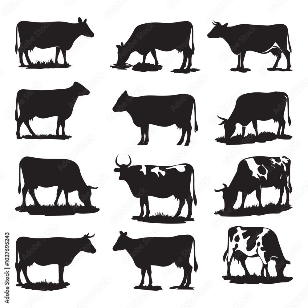 dairy cow silhouette vector design Collection Ai generated dairy cow silhouette vector design Collection Ai generated