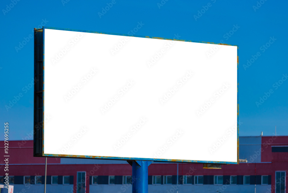 white billboard along the highway on a winter snow day. Background for design and advertising. white billboard along the highway on a winter snow day. Background for design and advertising.