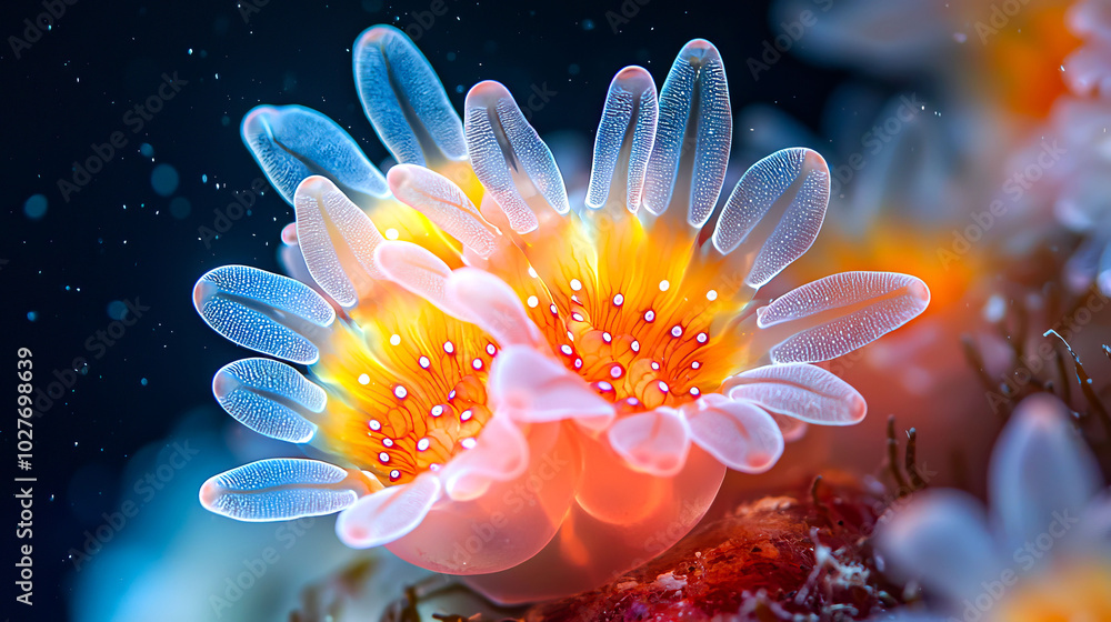 Fototapeta premium Vibrant underwater coral with luminous features.