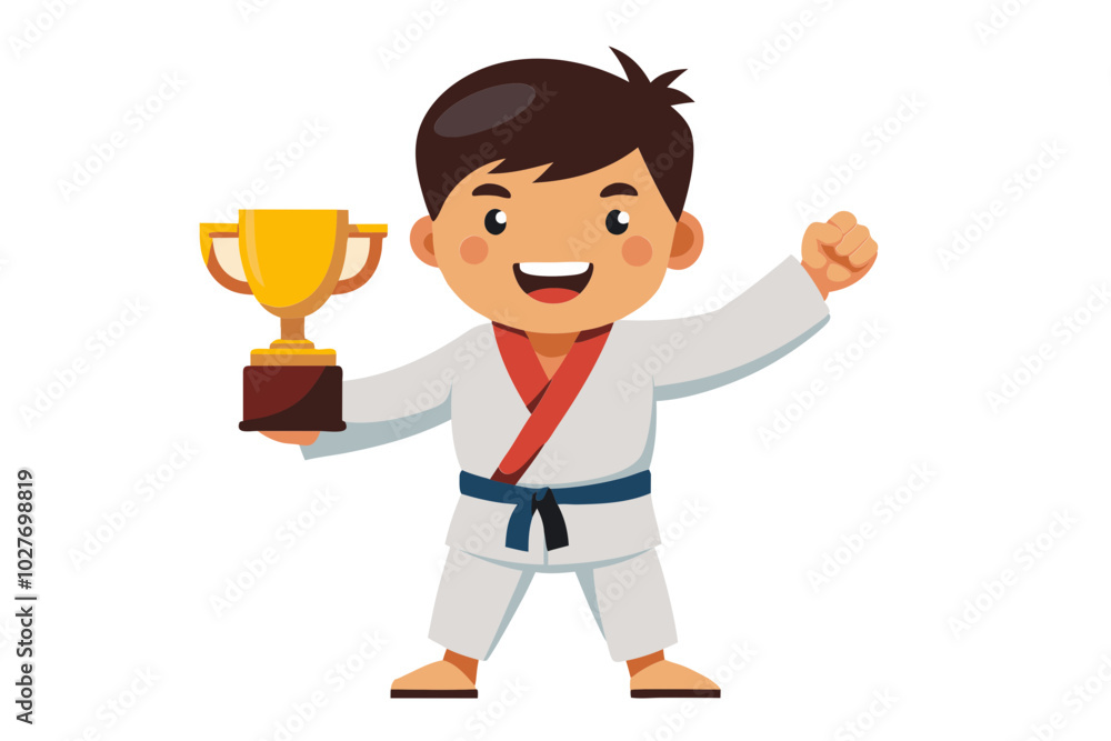 A karate boy with trophy Vector illustration with grouped image A karate boy with trophy Vector illustration with grouped image