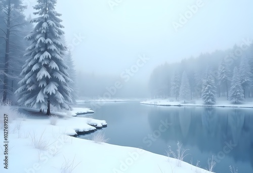 Winter mountain river- Beskid Mountains, Poland 