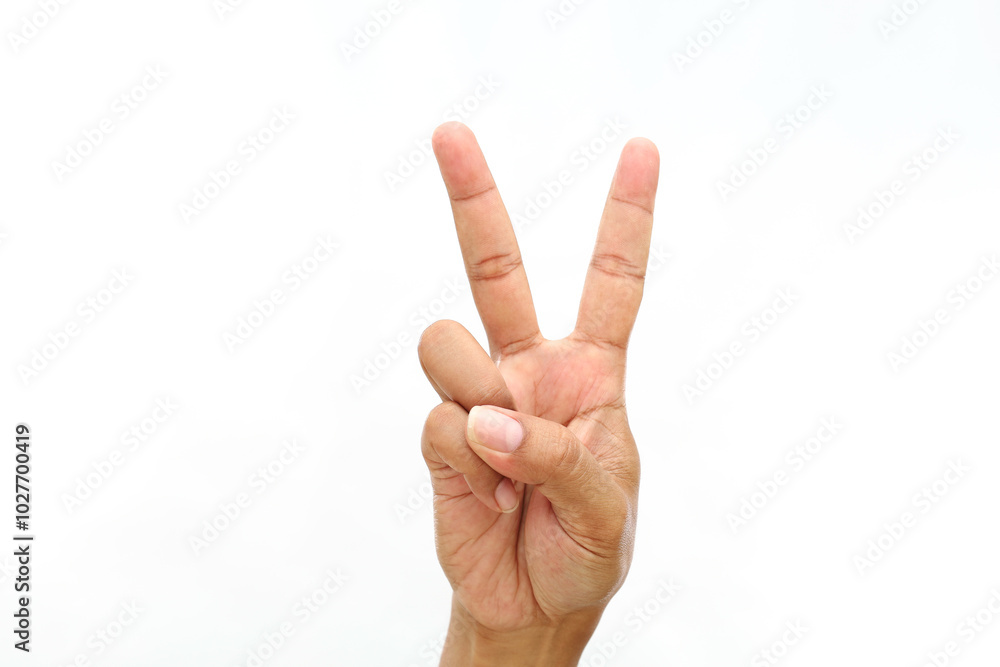 Letter V Hand sign language alphabet in Bisindo. Bisindo is a sign language that developed naturally in Indonesia.