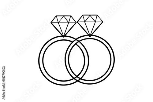 Two rings with diamond icon vector silhouette | vector silhouette illustration on white background