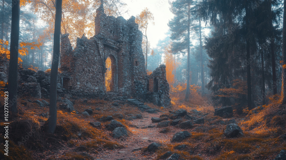 Castle Ruins Among Forest Trees Castle Ruins Among Forest Trees