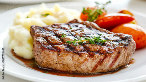 plate of meat accompanied by creamy mashed potatoes, exuding warmth and comfort, symbolizes home-cooked meals, nourishment, and the joy of sharing good food with loved ones