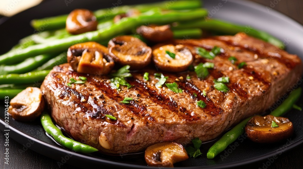 Grilled Steak with Mushrooms and Green Beans Grilled Steak with Mushrooms and Green Beans