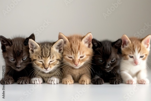 Funny and Cute Collection of Cats - White and Brown Pets Jumping, Lying, Sitting, and Laughing on Isolated White Background - Panoramic Banner