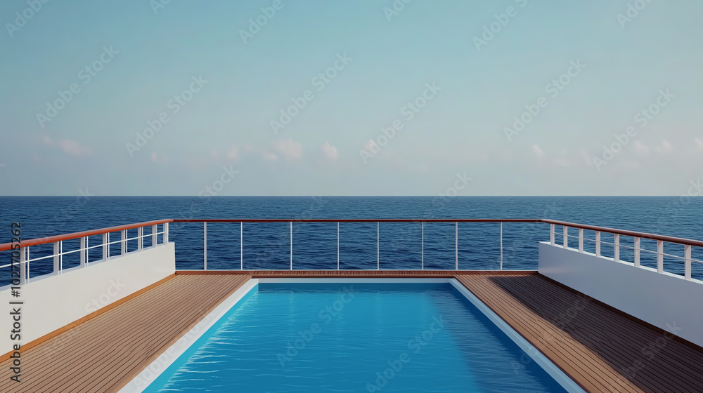 A serene view of a swimming pool overlooking the vast ocean, under a clear blue sky. Perfect for vacation and relaxation imagery. A serene view of a swimming pool overlooking the vast ocean, under a clear blue sky. Perfect for vacation and relaxation imagery.