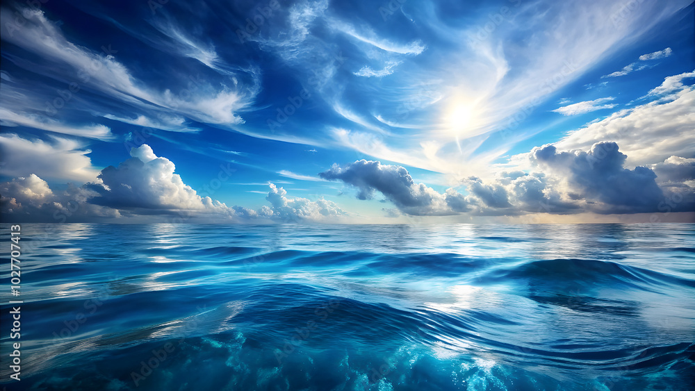 Obraz premium Infinite Horizon of Ocean and Sky. Perfect for: World Oceans Day, beach resorts, seascape exhibitions