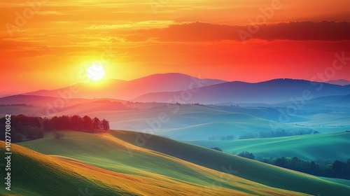 Warm Sunset Over Rolling Hills in Captivating Landscape