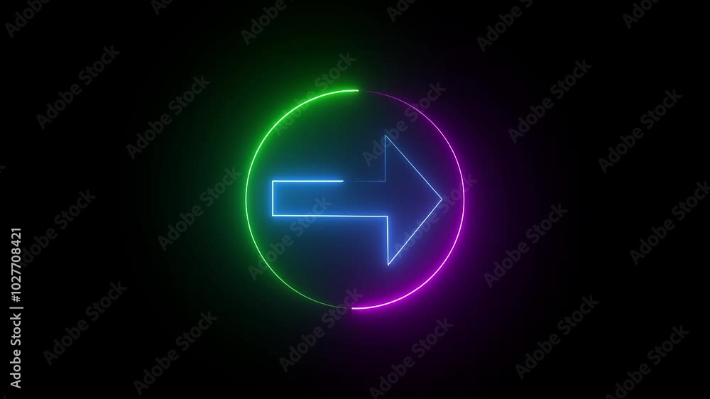 glowing neon direction arrow animation icon sign symbol on black background glowing neon direction arrow animation icon sign symbol on black background