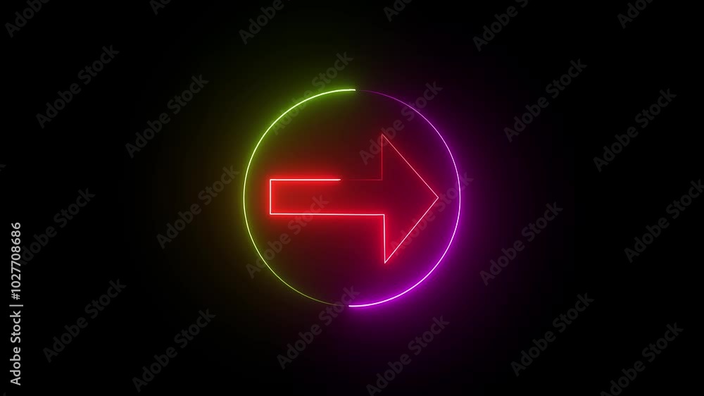 glowing neon direction arrow animation icon sign symbol on black background glowing neon direction arrow animation icon sign symbol on black background