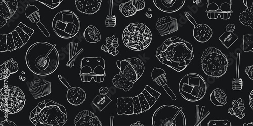 Chalkboard Bakery Cooking Recipe Seamless Vector Pattern in Vintage Style