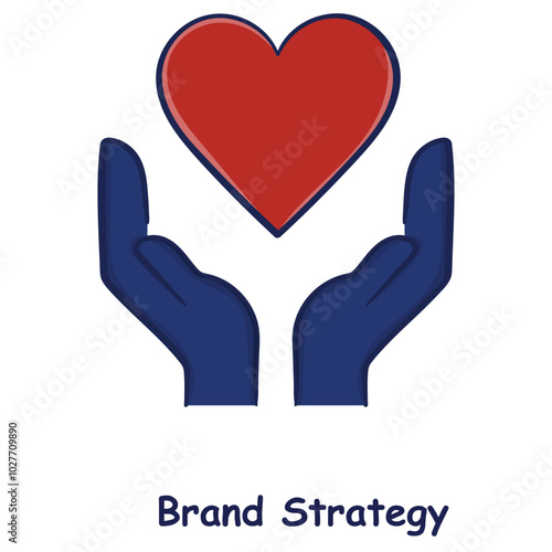 Vector icon for Brand Strategy. Depicts two hands holding a heart, symbolizing care, emotional branding, and building customer loyalty hand drawn.