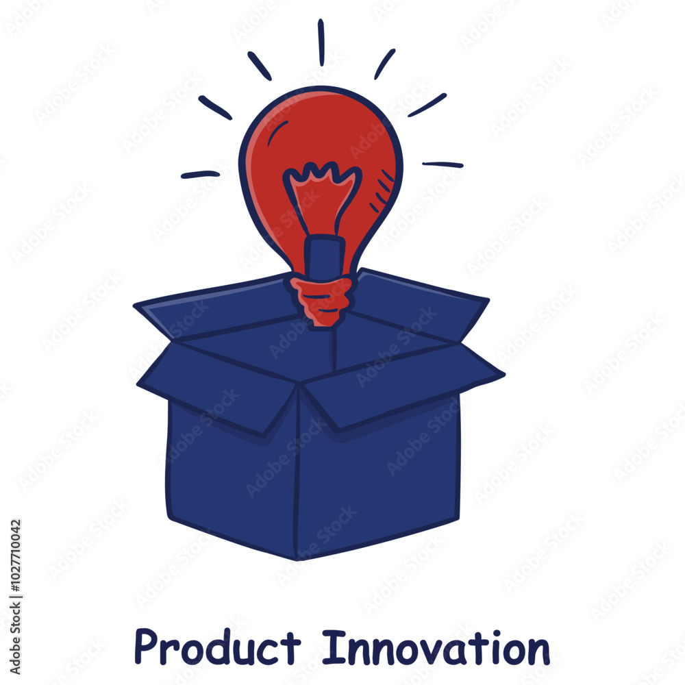 Vector icon for Product Innovation. Features a glowing lightbulb emerging from a box, symbolizing creative ideas and innovative product development. Vector icon for Product Innovation. Features a glowing lightbulb emerging from a box, symbolizing creative ideas and innovative product development.