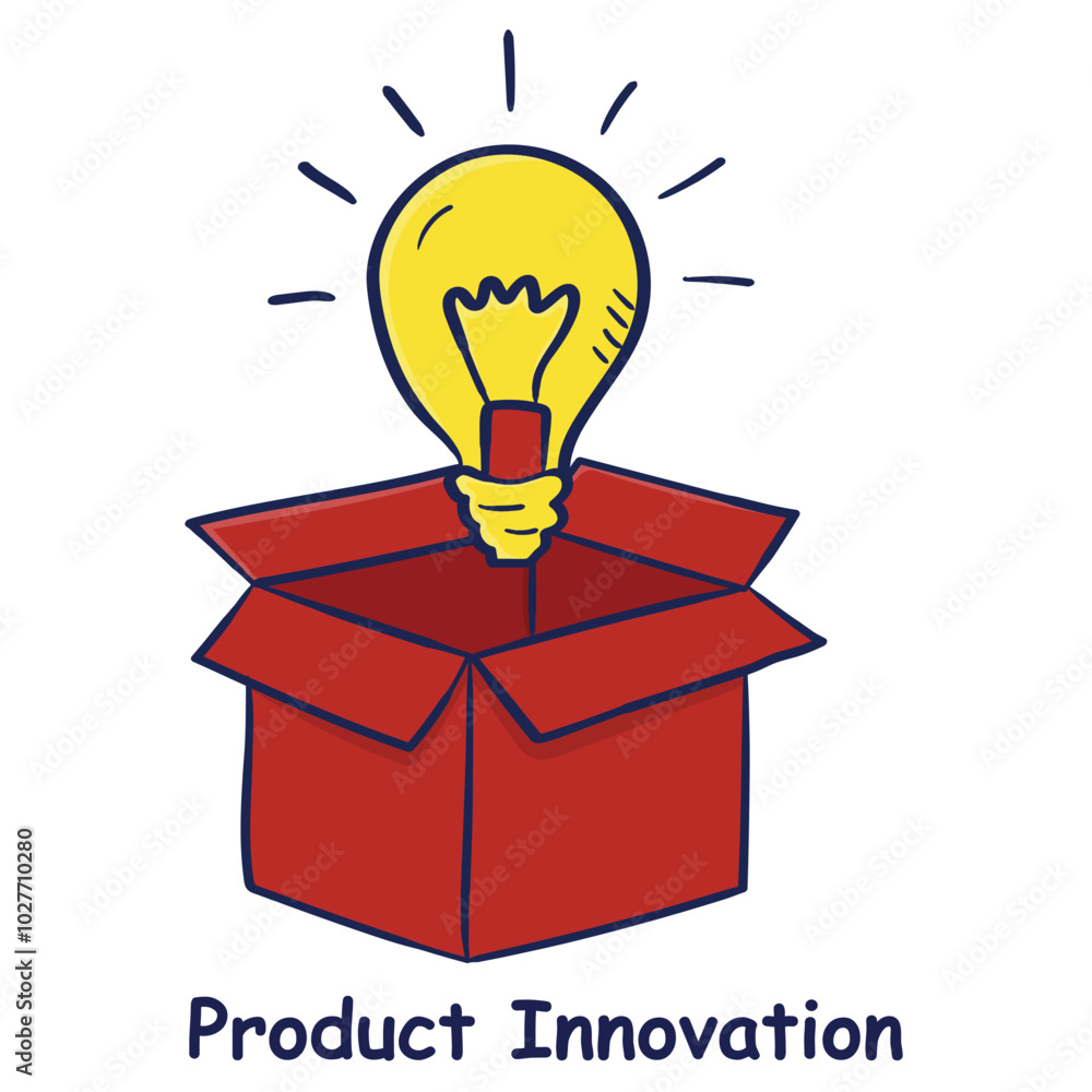 Vector icon for Product Innovation. Features a glowing lightbulb emerging from a box, symbolizing creative ideas and innovative product development. Vector icon for Product Innovation. Features a glowing lightbulb emerging from a box, symbolizing creative ideas and innovative product development.