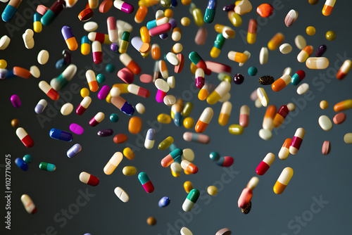 Multi-colored pills on a neutral background. Depression concept. Health concept.