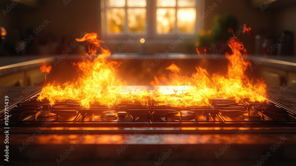 Flickering Gas Flames Creating a Warm Atmosphere in a Cozy Kitchen Flickering Gas Flames Creating a Warm Atmosphere in a Cozy Kitchen