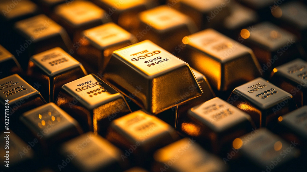 pure gold bars arranged neatly, symbolizing wealth, success, and financial stability. Represents luxury, prosperity, investment, and the allure of tangible assets pure gold bars arranged neatly, symbolizing wealth, success, and financial stability. Represents luxury, prosperity, investment, and the allure of tangible assets