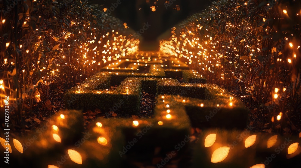 Obraz premium Enchanting Illuminated Maze Scene at Night