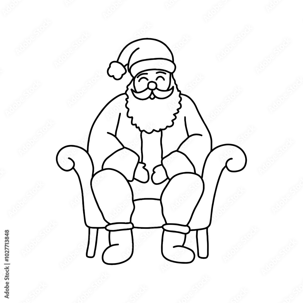 Cute Santa Claus sits in a chair in doodle style. Cute Santa Claus sits in a chair in doodle style.