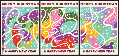 modern vintage style christmas and happy new year greeting card design set template vector illustration