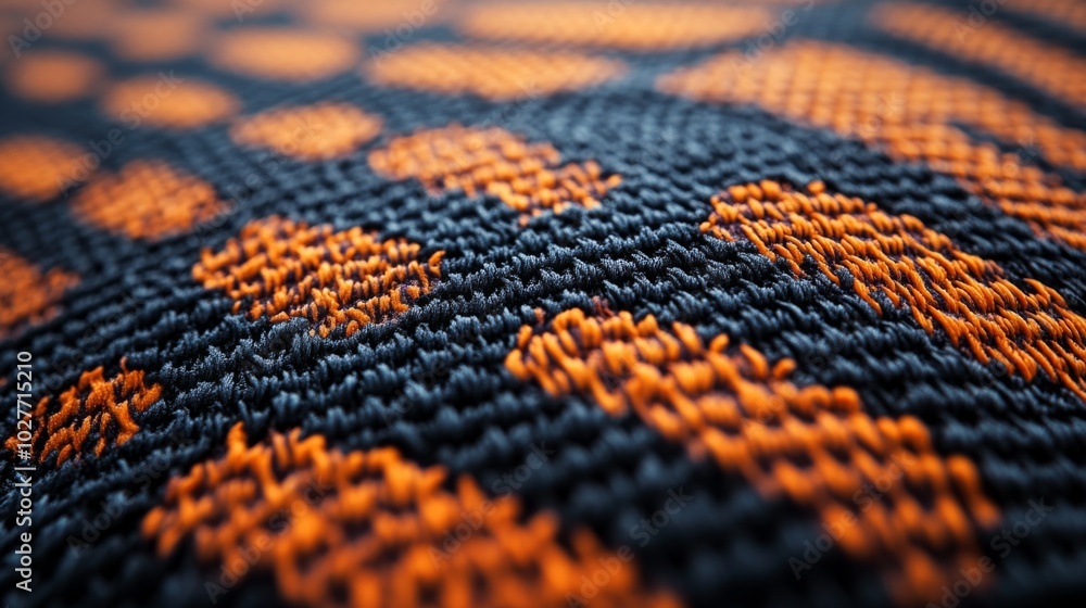 Close-up of a Woven Fabric with Orange and Black Stripes Close-up of a Woven Fabric with Orange and Black Stripes