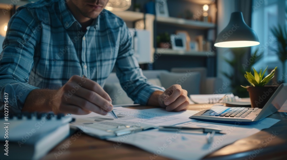 Businessman calculating the floor plan of an apartment Businessman calculating the floor plan of an apartment
