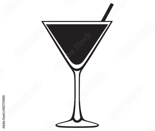 Cocktail glass icon, Martini glass with ice, Silhouette alcohol vector