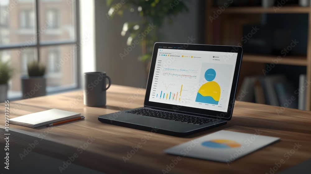 Analyzing Data on a Laptop with Charts and Graphs on a Wooden Desk Analyzing Data on a Laptop with Charts and Graphs on a Wooden Desk