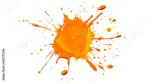 Orange paint splash creating a sunburst effect isolated on a transparent background, PNG 