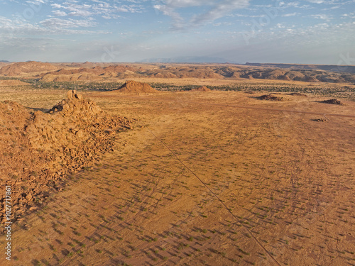 Red granite rocks and hills nearby Twyfelfontein, Namibia