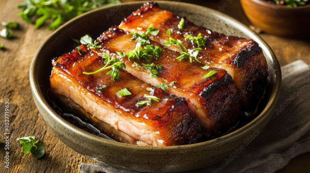 Deliciously Glazed Pork Belly with Fresh Herbs Deliciously Glazed Pork Belly with Fresh Herbs