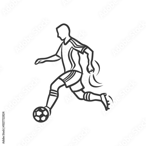 Line drawing of a soccer player dribbling a ball